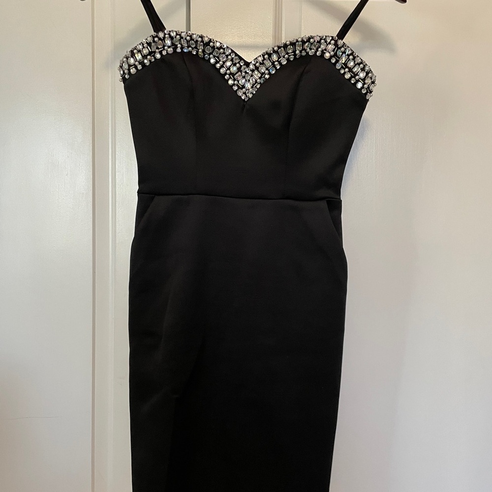 B Darlin Black Embellished Sweetheart Sheath Dress